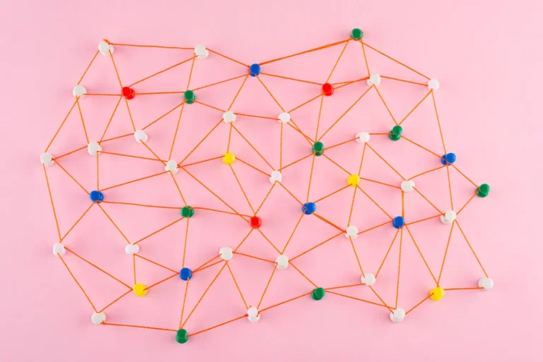 Red de conexiones que representa backlinks de calidad y autoridad SEO